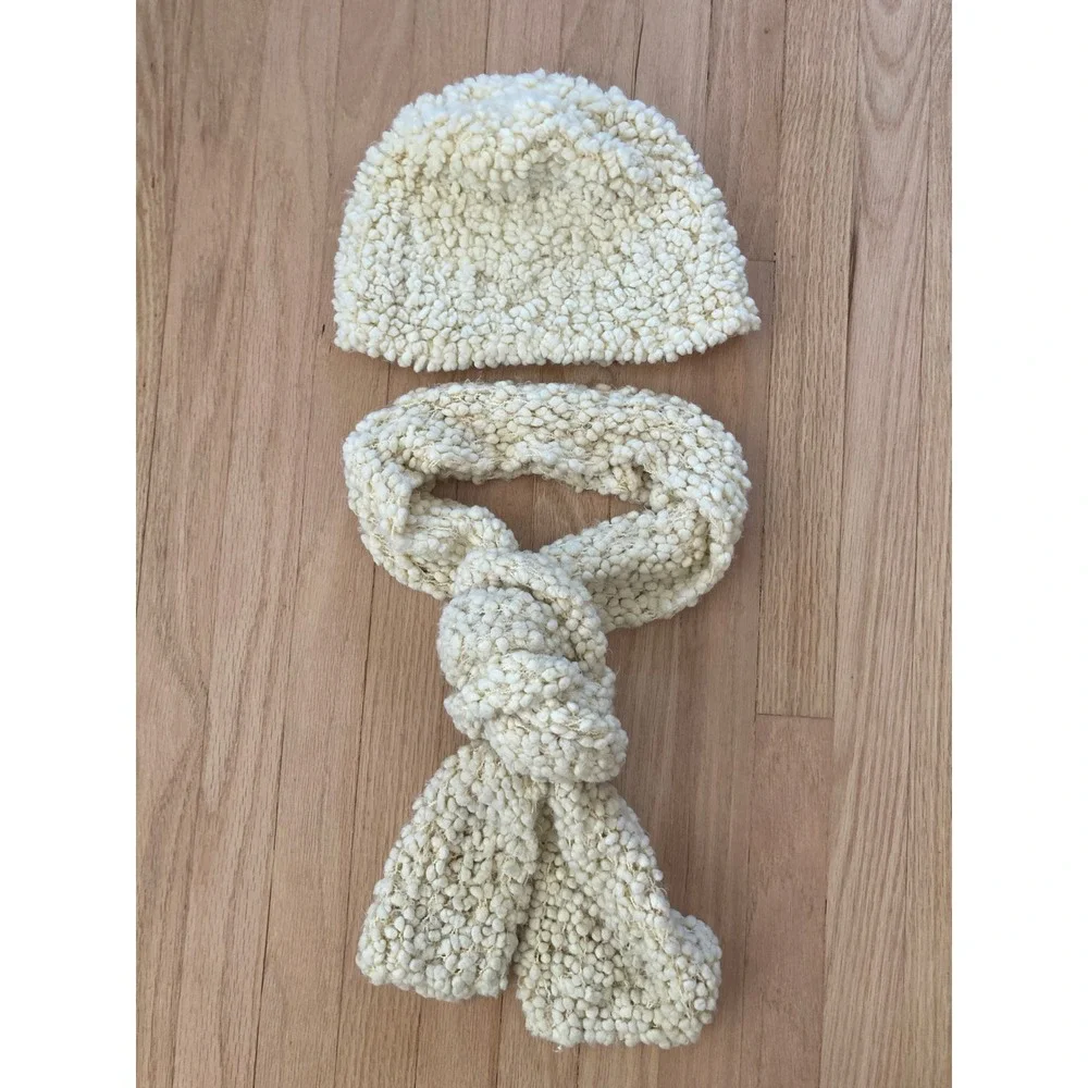 Y2K Super Soft Off White Popcorn Dot Beanie Scarf Set Winter Comfy Cozy Timeless